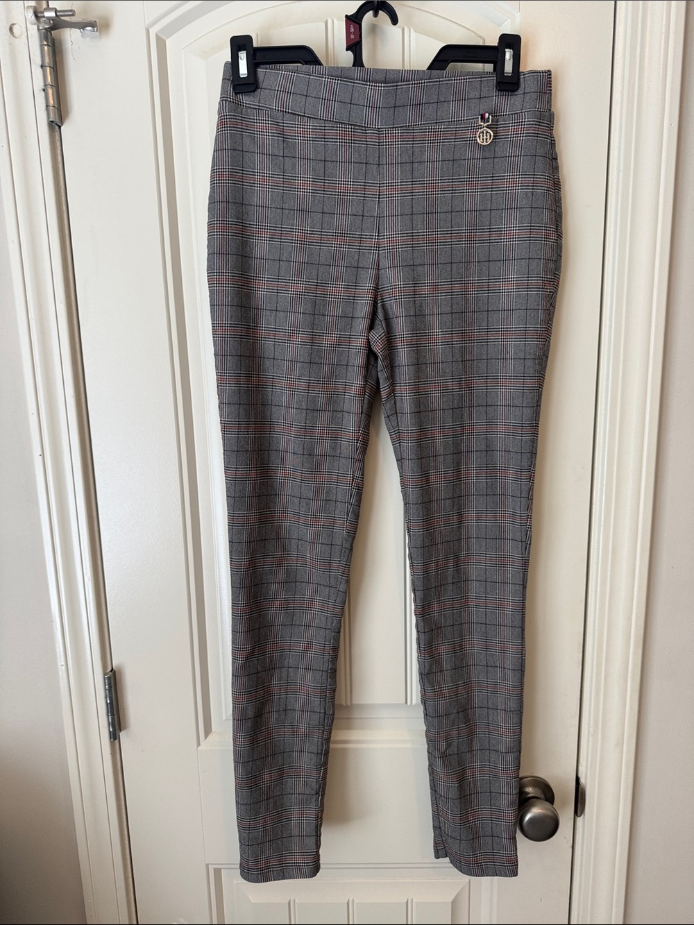 Tommy Hilfiger Black & White Glen Plaid Pants with Red Accent
